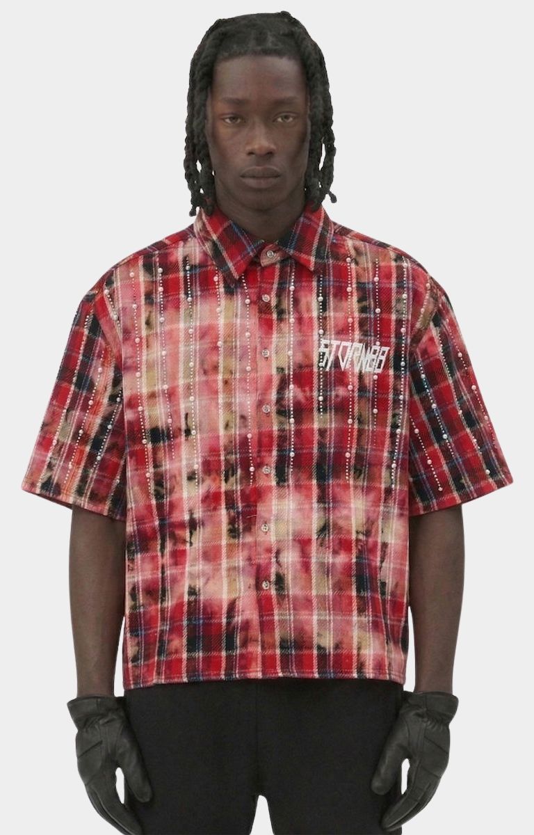 Storm88 red combo you are all invited crop shirt front view streetwear style.