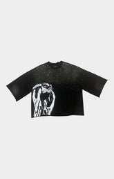 Front view of The Syndicate Heart of the Trenches Rhinestone Tee in black.