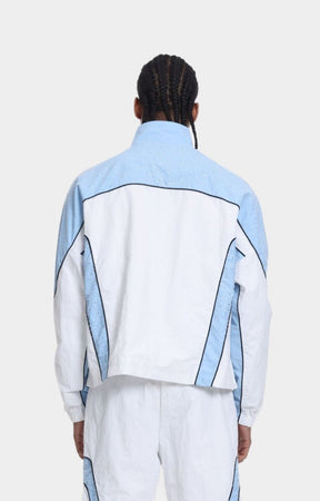Back view of The Syndicate Baby Blue nylon jacket