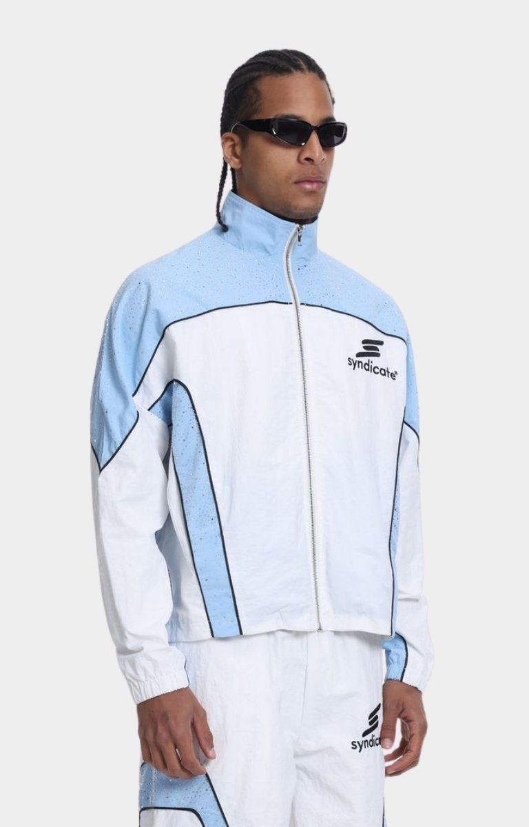 Side profile of The Syndicate Nylon Jacket Baby Blue