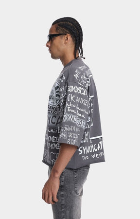 Oversized sleeve detail on Syndicate cropped tee.