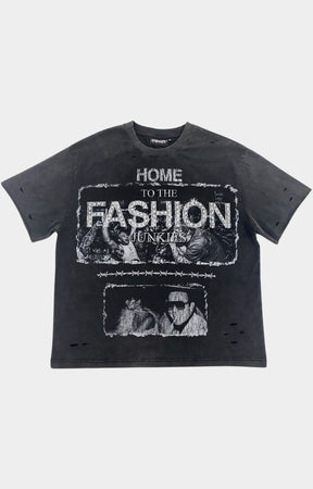 The Syndicate Fashion Graphic T-Shirt Black Wash front view.