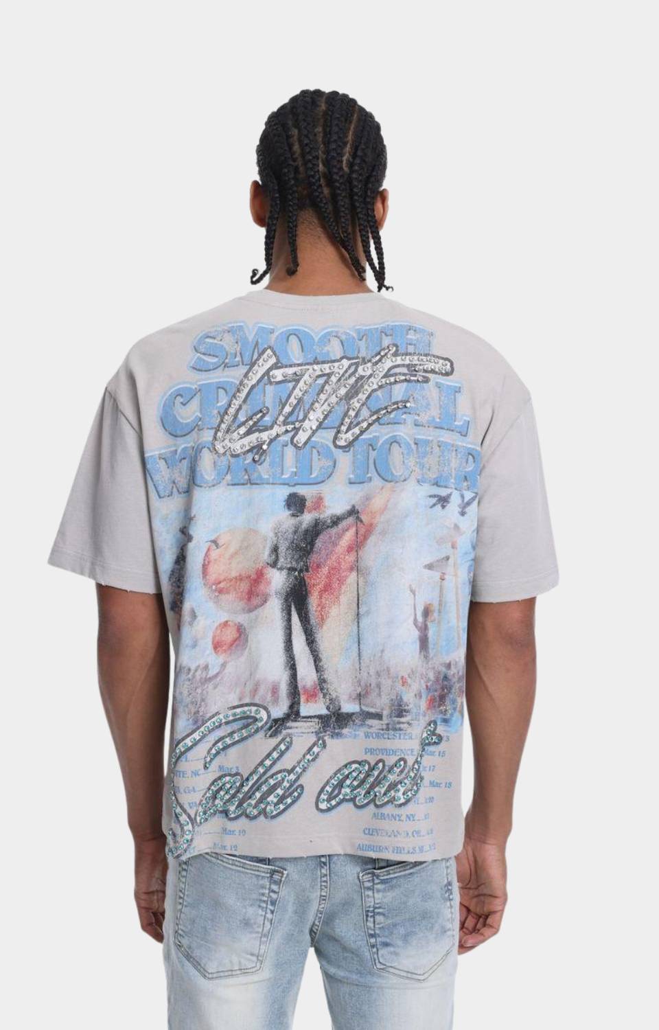 The Syndicate LND Rhinestone Graphic T-Shirt Grey back view.
