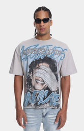 The Syndicate LND Rhinestone Graphic T-Shirt Grey front view.