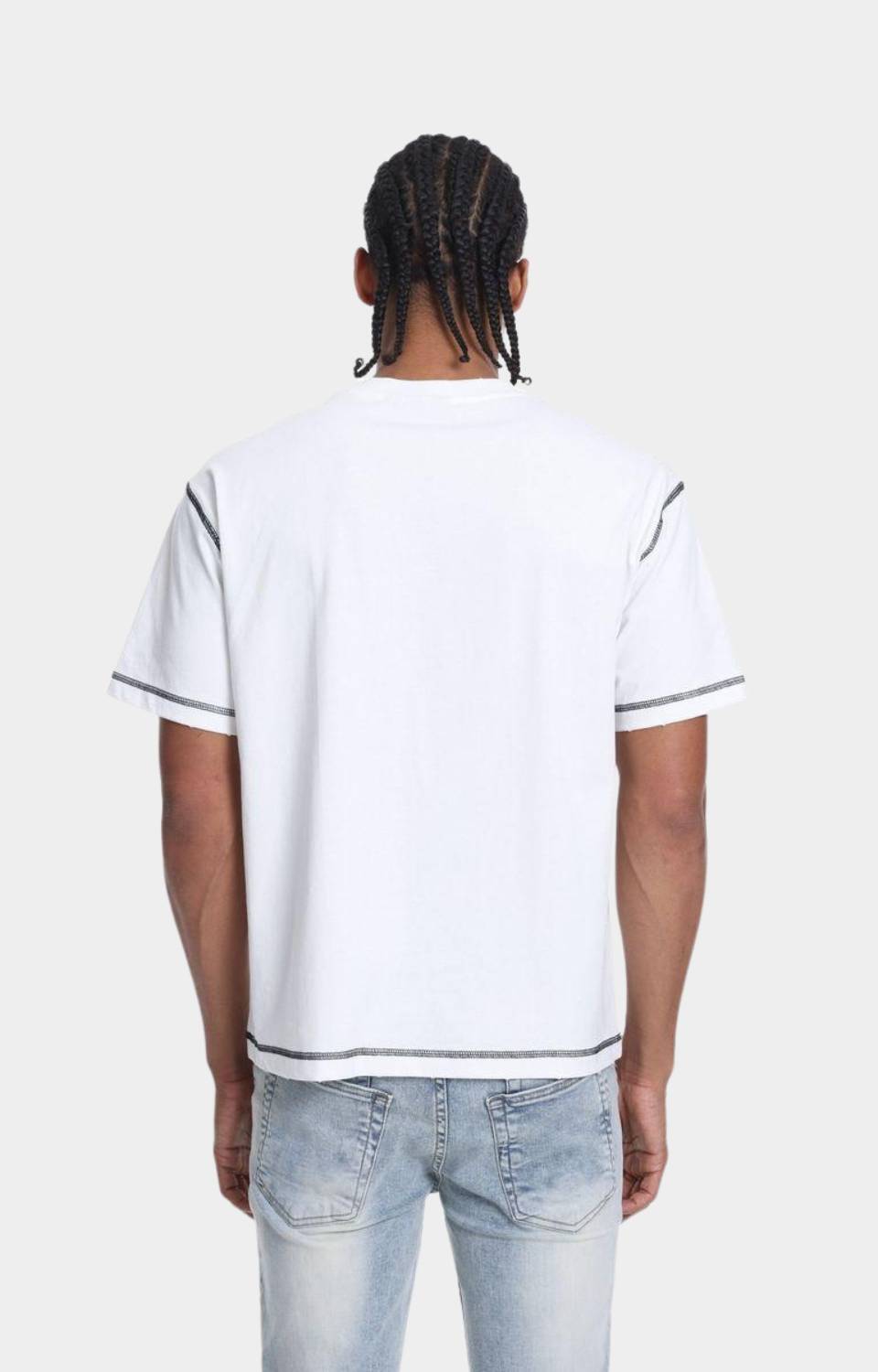 The Syndicate Pain Graphic Rhinestone T-Shirt White back view.
