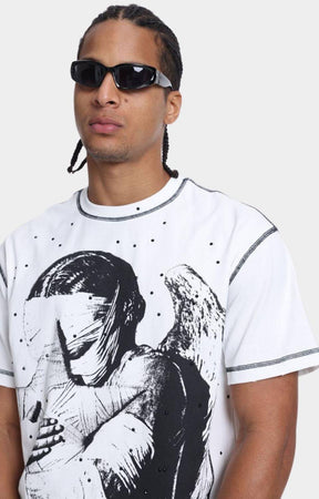 Angel graphic detail on The Syndicate Pain Tee White.
