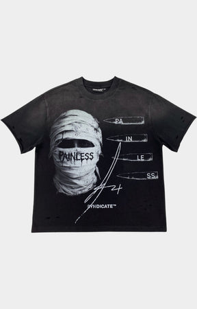 The Syndicate Painless Graphic T-Shirt Black Wash front view.