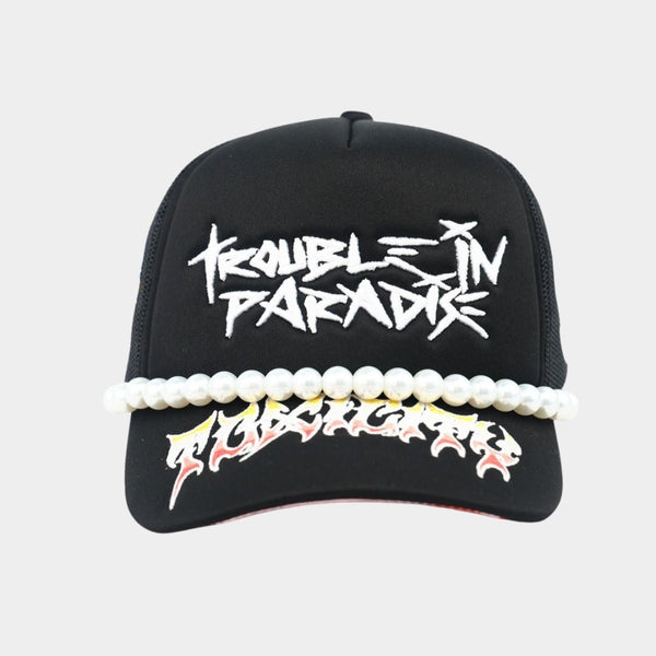 Toxicity “Trouble in Paradise” Trucker Hat – Black | Streetwear