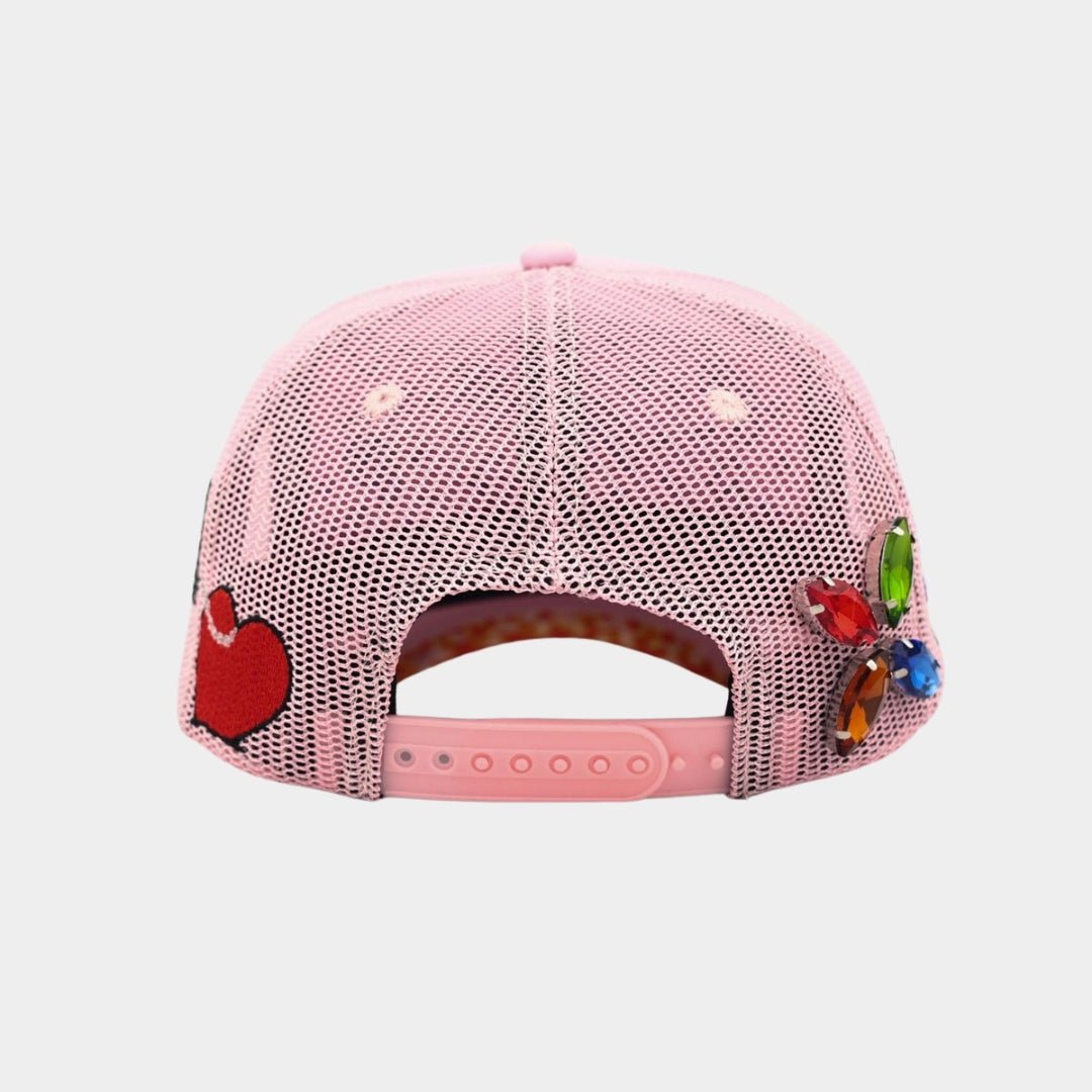 Back view showing adjustable snapback on Pink Trucker Hat