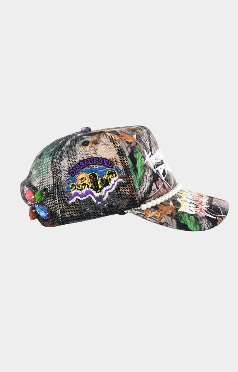 Side view of Real Tree camo structured trucker cap.