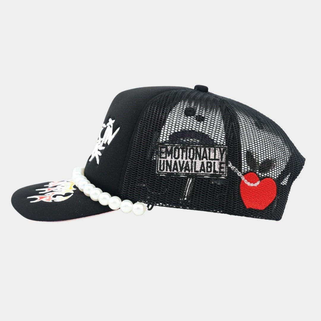 Toxicity “Trouble in Paradise” Trucker Hat – Black | Streetwear