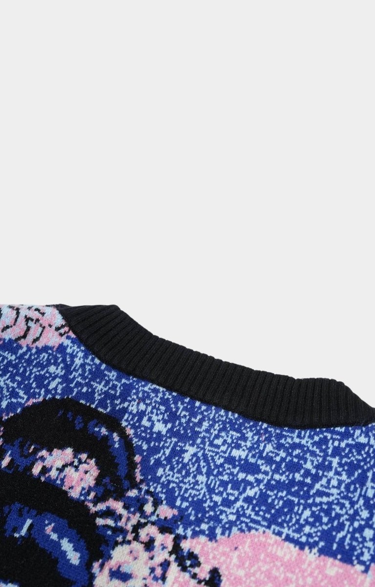 Back embroidery design of Geisha and Cherry Blossoms knit sweater.