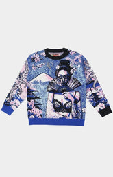 Front view of VeryRare Geisha Cherry Blossoms Sweater by Raf Reyes.