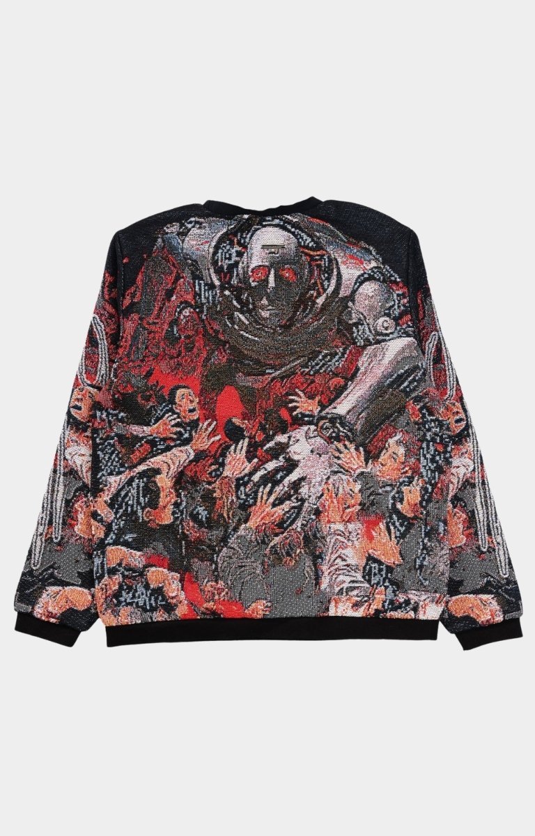 Back view of VeryRare vRobot Mayhem Crewneck with oversized fit and tapestry artwork.