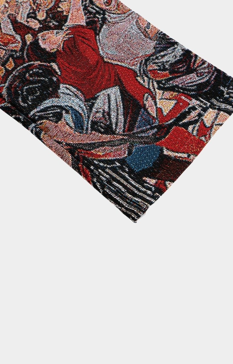 Streetwear outfit styled with VeryRare vRobot Mayhem Tapestry Pants – unisex oversized futuristic trouser.