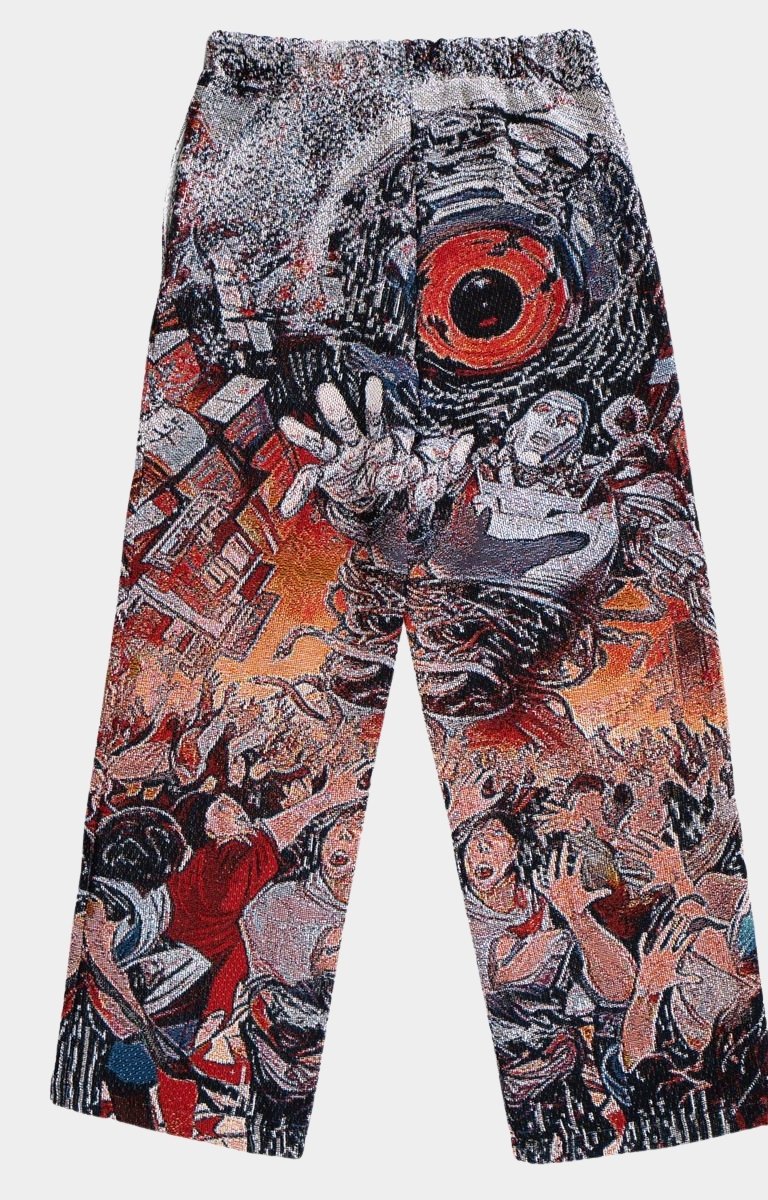 Back view of VeryRare vRobot Mayhem Pants with oversized fit and futuristic tapestry fabric.