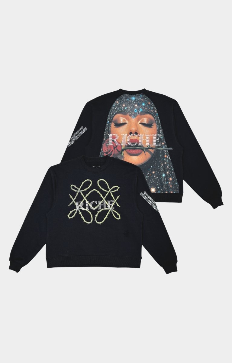 Relaxed fit Vie+Riche Black Live Rose sweatshirt.