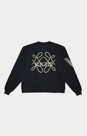 Vie+Riche Black Live Rose sweatshirt front view with crystal details.
