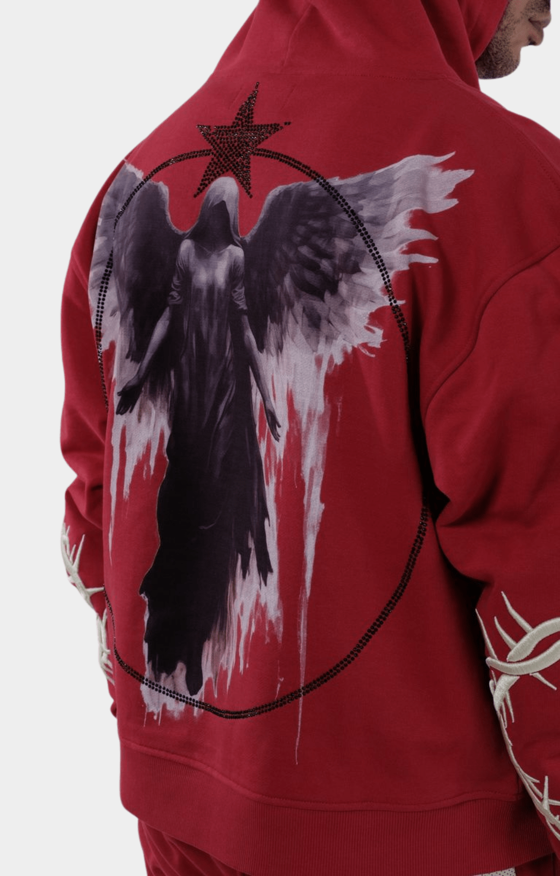 Vie Riche Dark Angel red hoodie with premium cotton and graphic design.