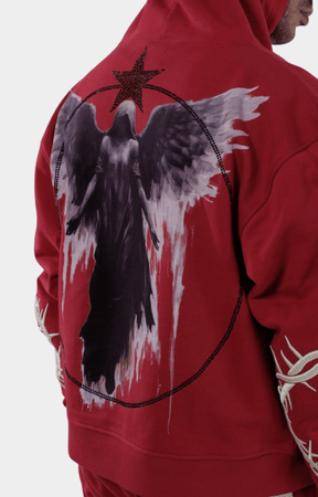 Vie Riche Dark Angel red hoodie with premium cotton and graphic design.
