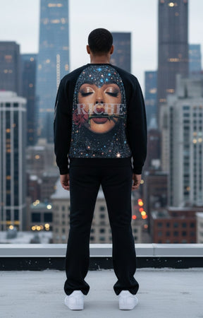Back view of Vie+Riche Live Rose graphic sweatshirt