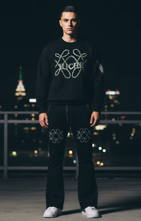 Styled outfit featuring Vie+Riche Black Live Rose sweatshirt.