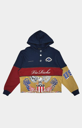 Vie Riche Mixmatch Dreams blue hoodie front view.