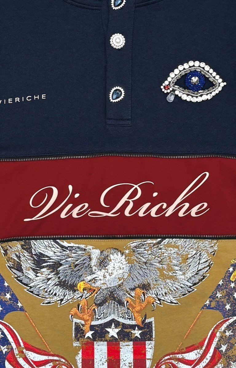 Printed graphic artwork on Vie Riche Mixmatch Dreams hoodie.