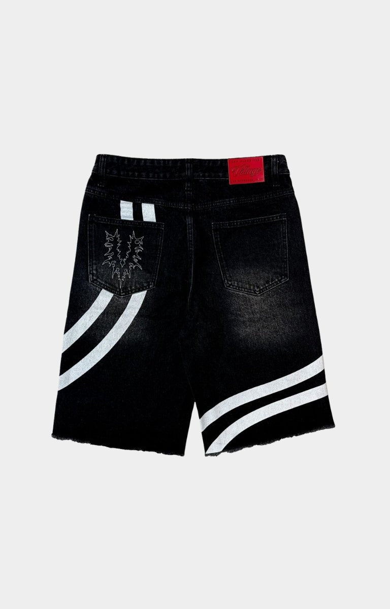 The Village “Black Patchwork Shorts” – Washed Cotton Vintage Patch Denim