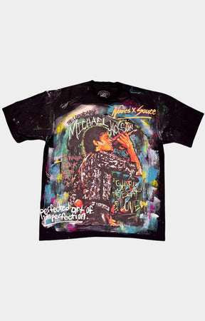 Waves X Sauce MJ Legend Graphic T-Shirt in Black made from heavyweight 100% cotton with mixed-media screen printing and hand-painted Michael Jackson artwork. Each piece is 1 of 1.
